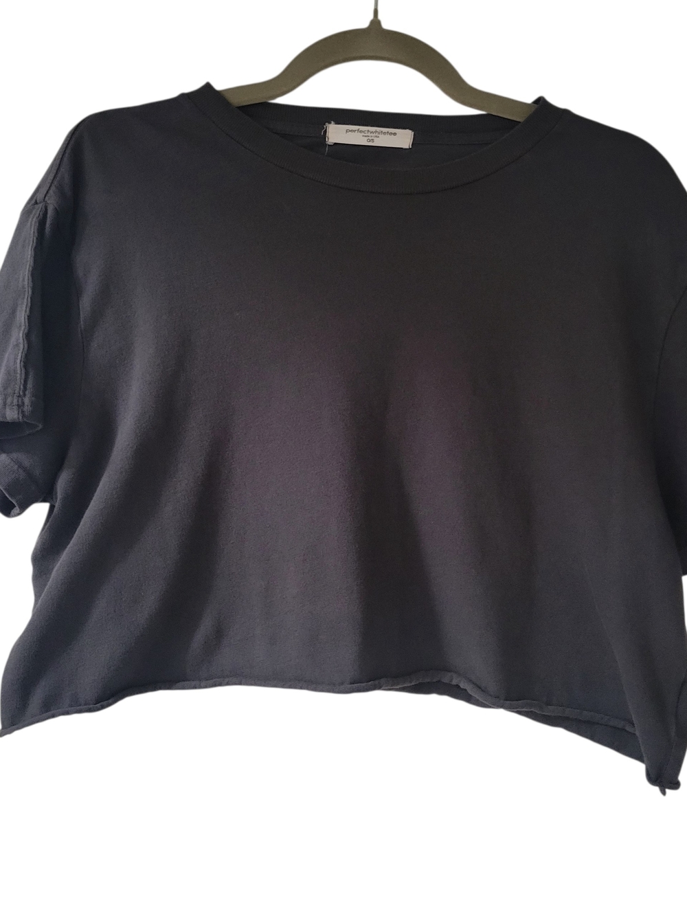 perfectwhitetee Black Ribbed Crewneck Cotton Crop Tee One Size